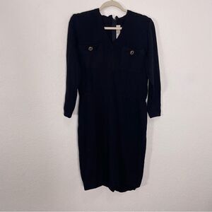 St. John for Saks Fifth Avenue Vintage Black V Neck Long Sleeve Knit Dress